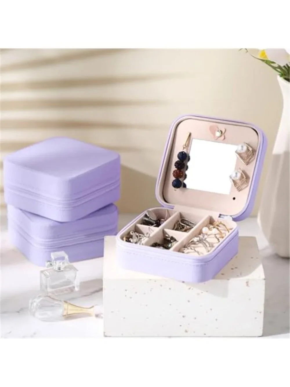 Travel Jewelry Box Organizer Case With Mirror Faux Leather Mini 6 Pack Storage